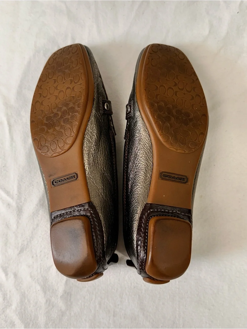 Coach Metallic Gray Leather Bit Loafers - Women's